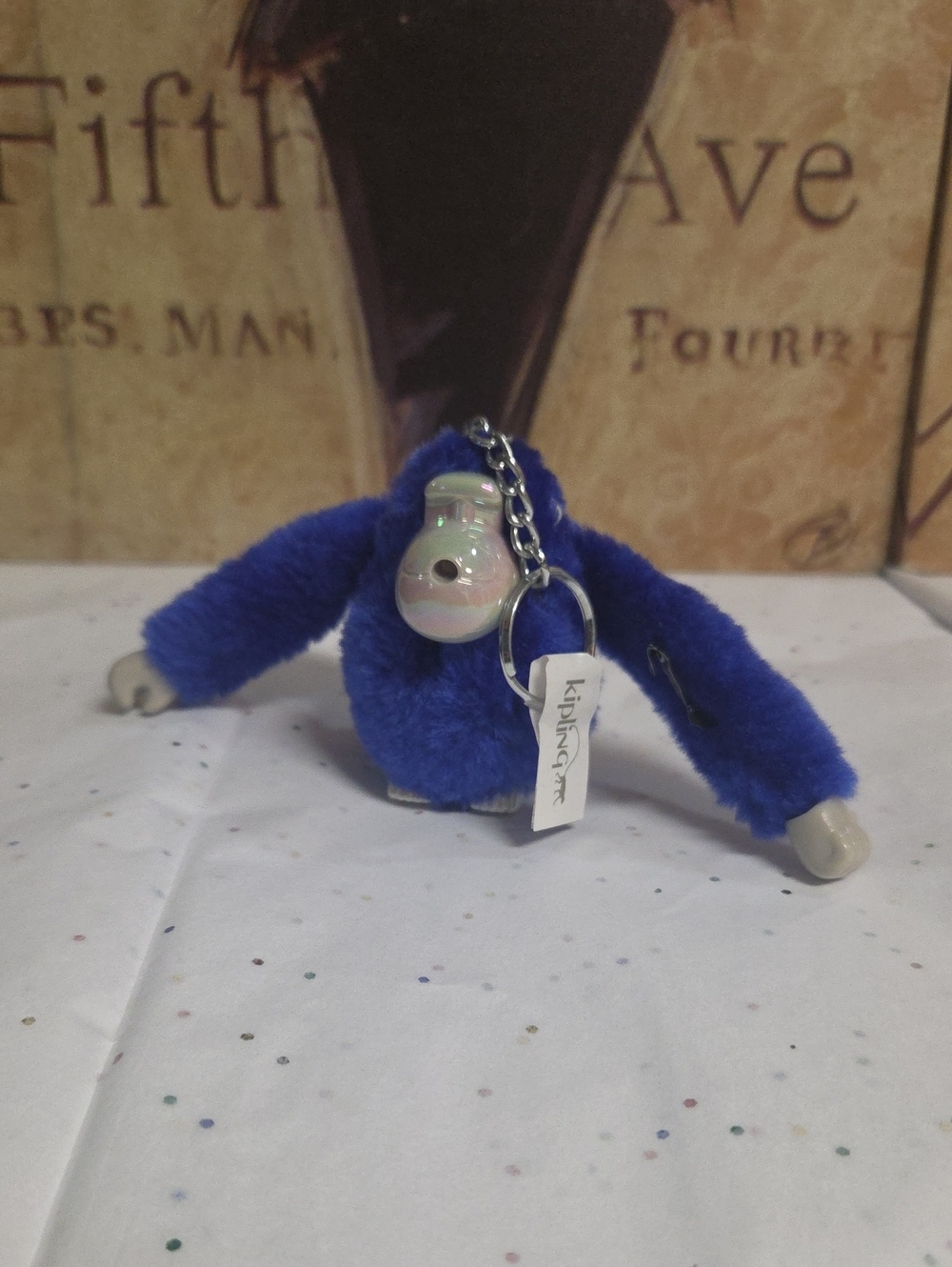 Kipling Blue Plush Monkey Keychain